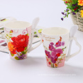 Custom creative flower pattern ceramic mug with spoon